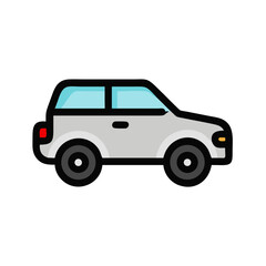 Isolated Gray Car with Blue Windows Illustration on Black Background