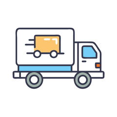 Colorful Delivery Truck Icon, Logistics and Transportation Illustration on Black