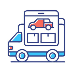 Online Car Delivery Service App Icon, Truck with Car and Boxes