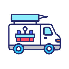 Retro Rocket Launching Truck Cartoon, Colorful Icon Illustration on Black Background