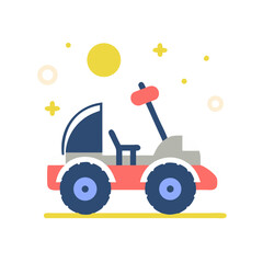 Colorful Cartoon Car Illustration with Stars and Moon on Black Background