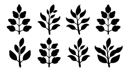 set of different leaves silhouette vector on white background
