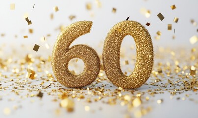 Glittery Gold Number Sixty With Confetti for Celebration Occasion