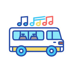 Musical Bus: Colorful Icon of a Van with Music Notes on Top