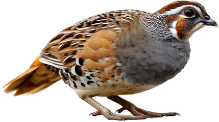 Elegant Quail in Profile: A detailed depiction of a quail showcases its intricate plumage patterns, set against a neutral backdrop to emphasize the bird's natural beauty and features.