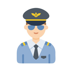 Cartoon Airline Pilot Icon: Aviation Professional Wearing Uniform and Sunglasses