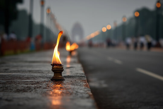 Flame of Amar Jawan Jyoti illuminating the pathway during Independence Day celebrations in India