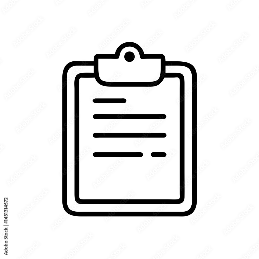 Poster illustration of a clipboard with document outline showing lines of text on a white background image 