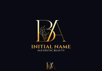 Letter BA Beauty Logo with Flourish Ornament Luxury	