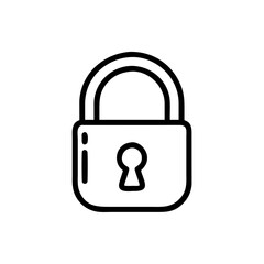 Illustration of a black outline padlock with a keyhole centered on a white background for security use