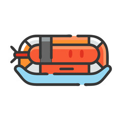 Naklejka premium Cartoon Icon of a Hovercraft with Outlines on a Black Background