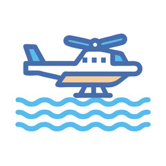 Seaplane Icon: Amphibious Airplane on Water with Waves, Vector Illustration