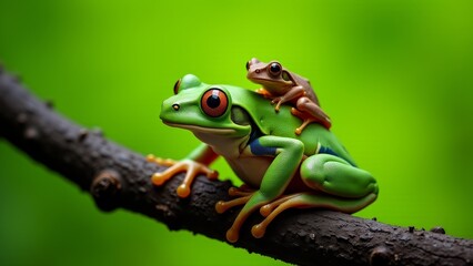 Naklejka premium Two Frogs On A Branch, Nature