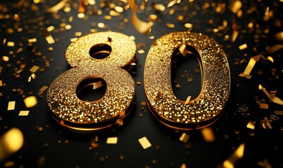 Shimmering Gold 80 with Confetti for Celebration and Milestone Events