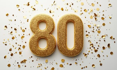 Shiny Golden 80th Birthday Celebration with Confetti and Sparkles