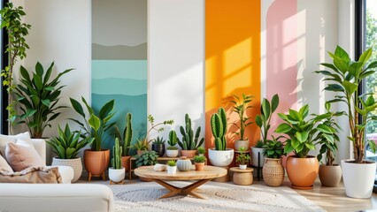 Fototapeta premium Cozy indoor garden with vibrant plants and stylish decor in a modern living space