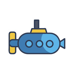 Cute Blue Submarine Illustration with Yellow Details on Black Background