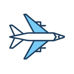 Stylized Airplane Icon in Blue Isolated on Black Background