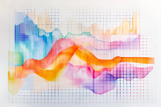 Colorful abstract data visualization waves and grids artistic graph