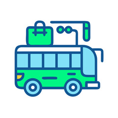 Cartoon Bus with Luggage on Top: Travel, Tourism, Transportation Icon