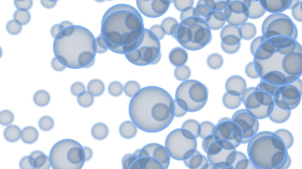 Soft, ethereal background image featuring numerous translucent blue bubbles floating on a white backdrop. Perfect for presentations or websites.