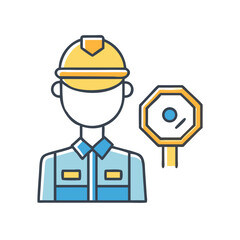 Construction Worker with Hard Hat and Octagonal Sign Illustration on Black