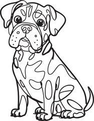Fototapeta premium Stylized black and white cartoon dog illustrated in continuous line art with a playful pose and isolated on a clean white background in vector format