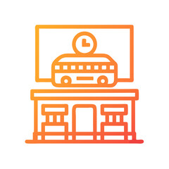 Orange Line Art Icon of Bus Departure Time Display on Black Background