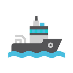 Obraz premium Stylized Ship Icon on Blue Waves Against a Black Background