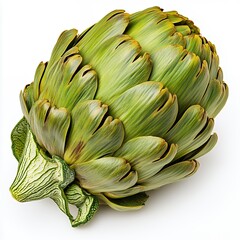 Obraz premium Fresh artichoke with green leaves, ready for culinary use.