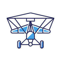 Blue and Navy Blue Ultralight Aircraft Icon on Black Background Illustration