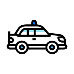 Minimalist Police Car Illustration in Light Blue on Black Background