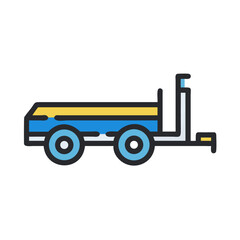 Flat Vector Icon of Blue and Yellow Trailer on Black Background