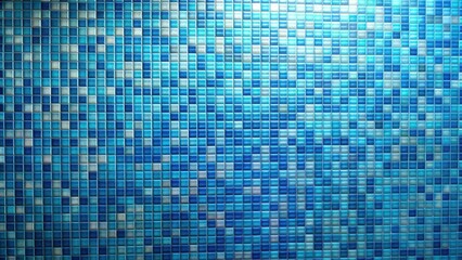 A Wall of Small, Square, Glass Tiles in Varied Shades of Blue Creates a Stunning Textured Background