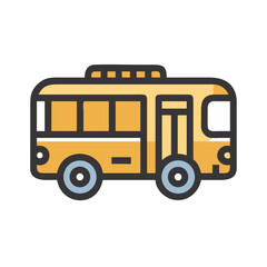 Yellow School Bus Icon Vector Illustration on Black Background
