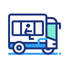 Blue Delivery Truck Vector Icon Illustration with Driver, Transportation