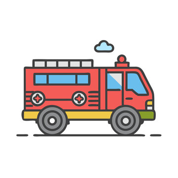 Cartoon Fire Truck Icon: Emergency Vehicle, Red Fire Engine Design