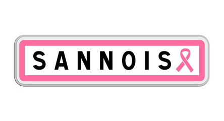 Panneau de sortie de Sannois, Val-d'Oise, Île-de-France avec Ruban Octobre Rose