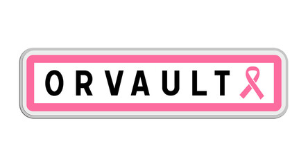 Panneau de sortie d'Orvault, Loire-Atlantique, Pays de la Loire avec Ruban Octobre Rose