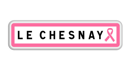 Panneau de sortie du Chesnay, Yvelines, Île-de-France avec Ruban Octobre Rose