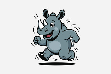 rhino running illustration vector