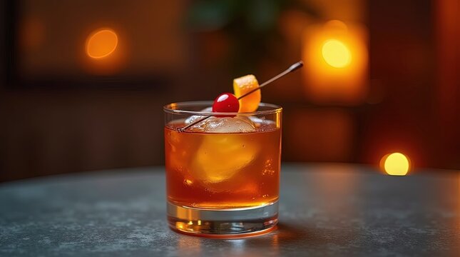 Elegant cocktail in upscale bar setting