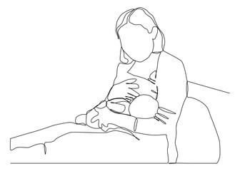 Obraz premium continuous single line art of woman is breastfeeding a child drawn picture silhouette. Line art.
