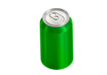 Green soda aluminum can, transparent background