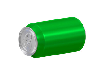 Green soda aluminum can, transparent background