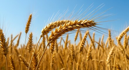 Fototapeta premium Golden Wheat Field: Agriculture Landscape of Ripe Grain Ready for Harvest