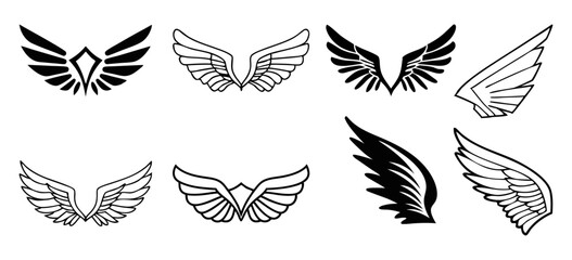 Fototapeta premium wing icons in black and white