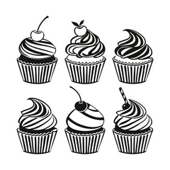 Stylized Cupcake Silhouettes – Decorative Dessert Icons