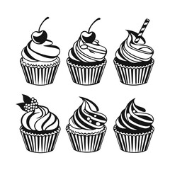 Stylized Cupcake Silhouettes – Decorative Dessert Icons