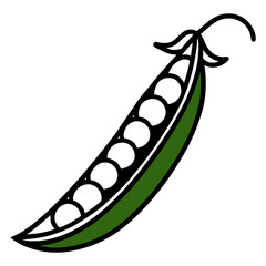 Green Pea Pod Outline Vector Illustration